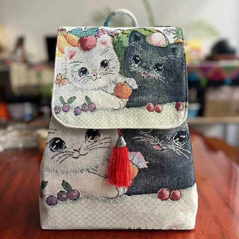 Backpacks Bags for Women Embroidery Ethnic Style Streetwear Fashion Casual Vintage Elegant Harajuku Travel Canvas Bag Sports