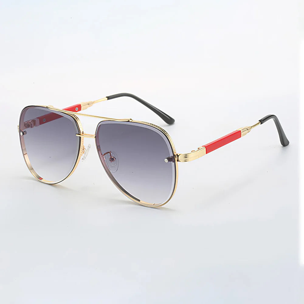 2025 New in Sunglasses for Women Fashionable Gradient Lenses Golden Borders Red Temple Glass Minimalist Design Exudes Modernity
