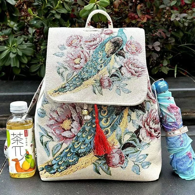 Backpacks Bags for Women Embroidery Ethnic Style Streetwear Fashion Casual Vintage Elegant Harajuku Travel Canvas Bag Sports