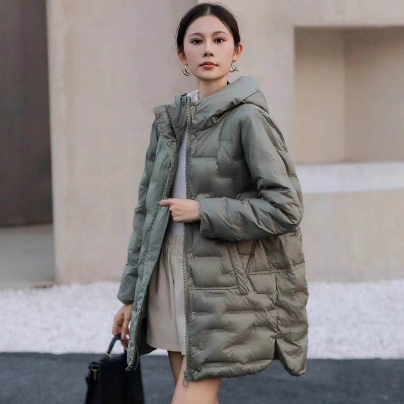 Women's Jackets Autumn and Winter Warm Down Jacket Pressed Rubber Hooded Coat 2024 New Light Slim Street Women's Parka Coat