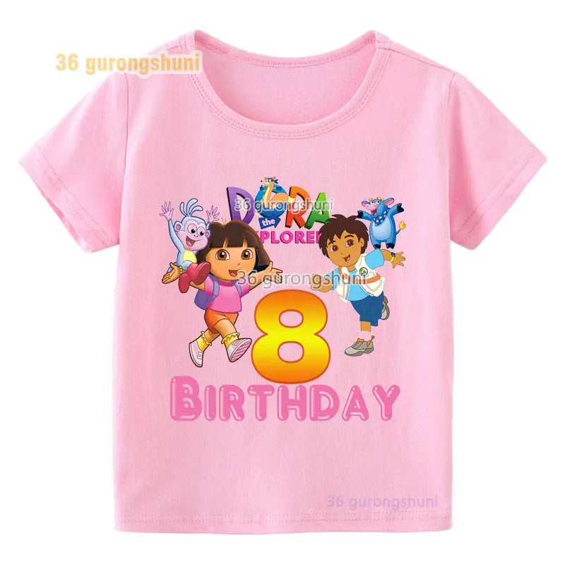 Girl clothing T Shirt Girls Short Sleeve Dora Summer Tops Kids Clothes children T Shirts 2 3 4 5 6 birthday party baby T-shirts