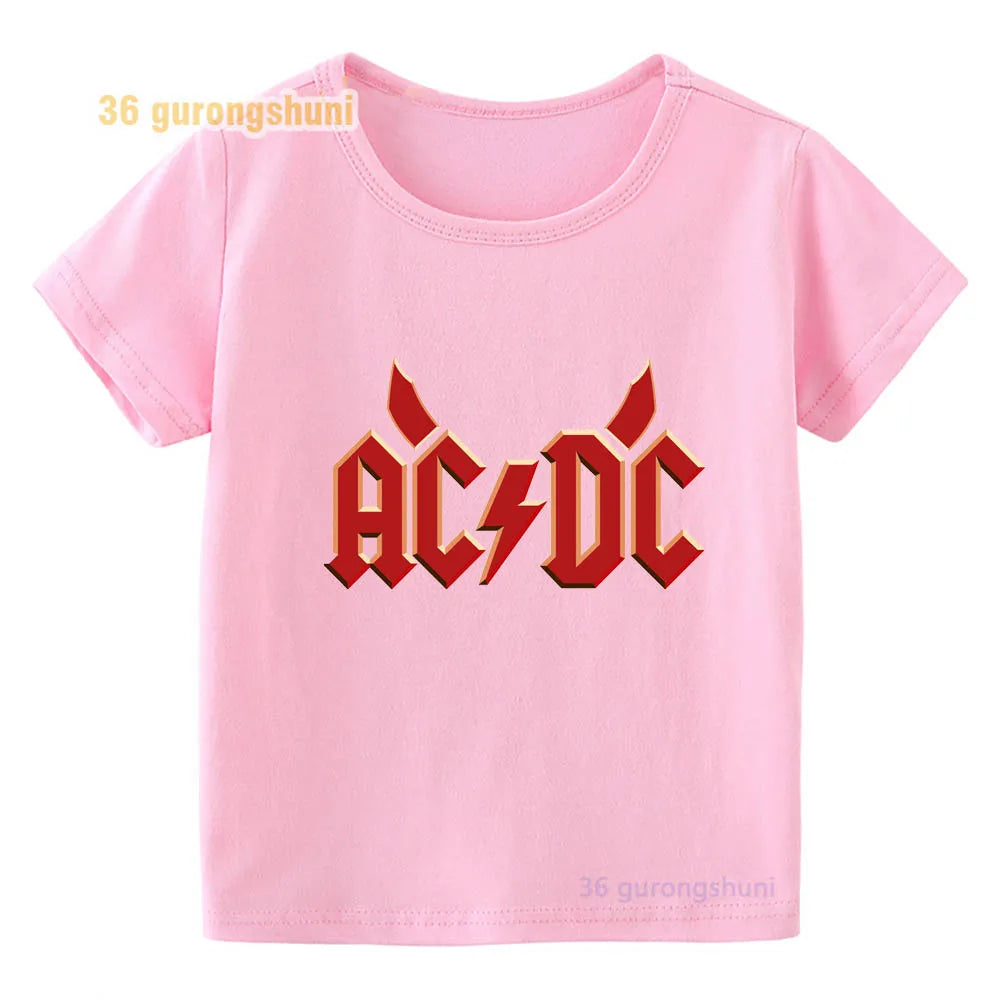 T Shirt For Girls pink Clothes kids Tshirt Girl clothing ACDC print Graphic summer tops Tee Kawaii T-shirt summer Short Sleeve