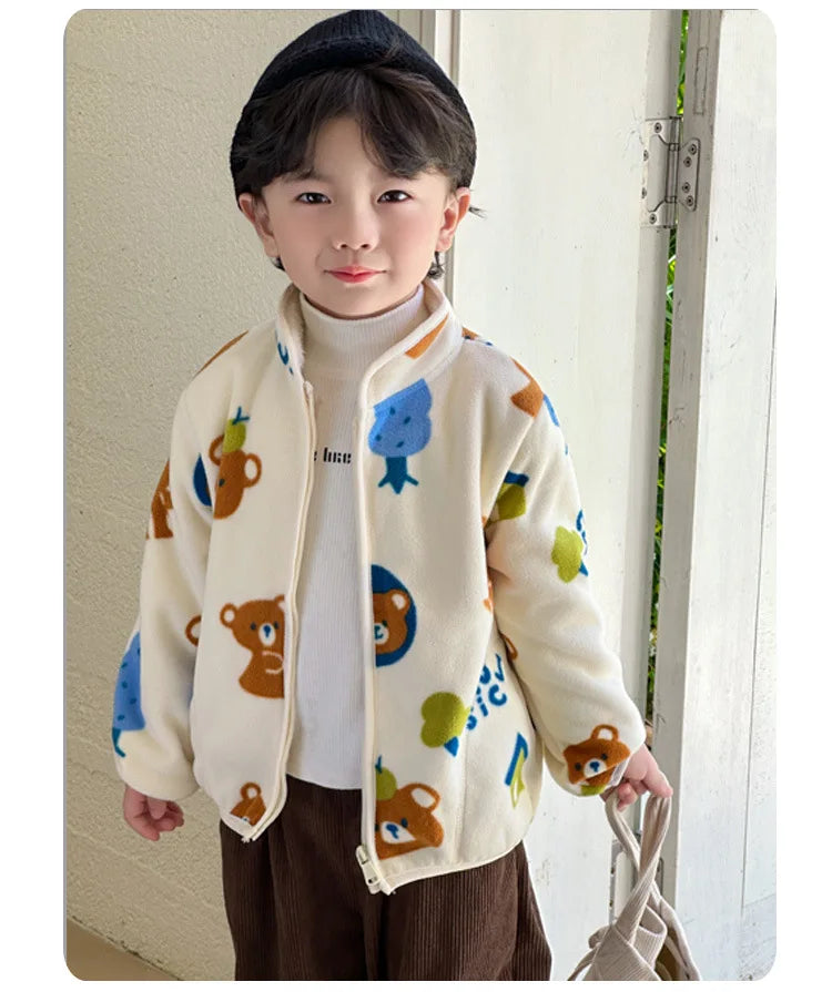 Girls Coats 1 to 8 Years Winter Children Clothes Double-Faced Heart Print Jackets Boys Plush Fleece Warm Outerwear Baby Clothing