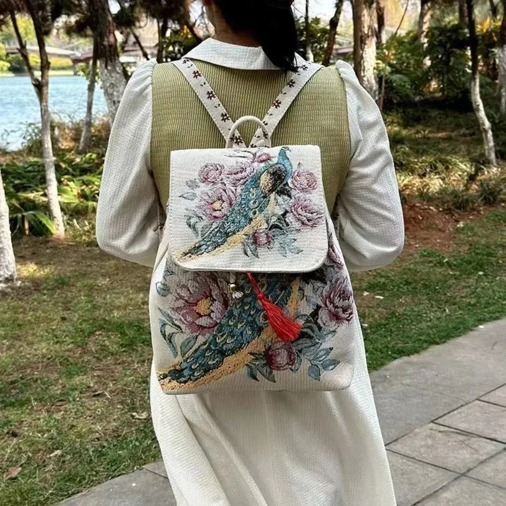 Backpacks Bags for Women Embroidery Ethnic Style Streetwear Fashion Casual Vintage Elegant Harajuku Travel Canvas Bag Sports