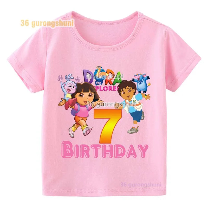 Girl clothing T Shirt Girls Short Sleeve Dora Summer Tops Kids Clothes children T Shirts 2 3 4 5 6 birthday party baby T-shirts