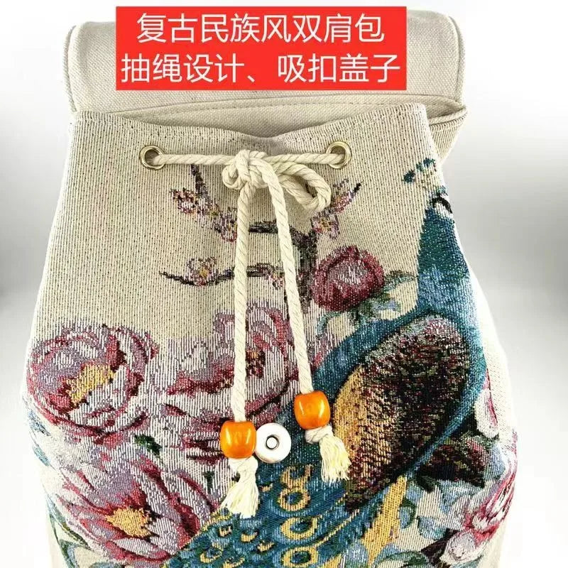 Backpacks Bags for Women Embroidery Ethnic Style Streetwear Fashion Casual Vintage Elegant Harajuku Travel Canvas Bag Sports