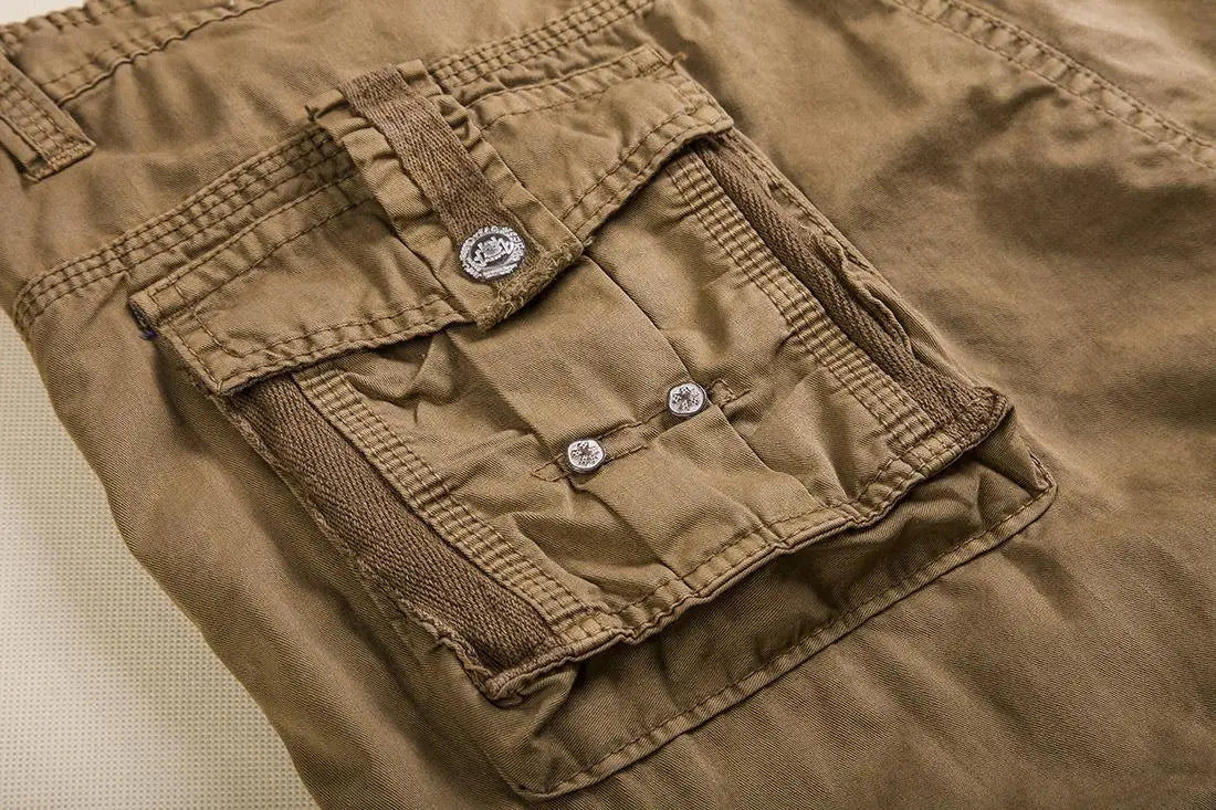 New Summer Casual Shorts Men's Solid Straight Cargo Shorts Outdoor Workout Joggers Pants Multi Pocket Knee Length Sweatpants Man