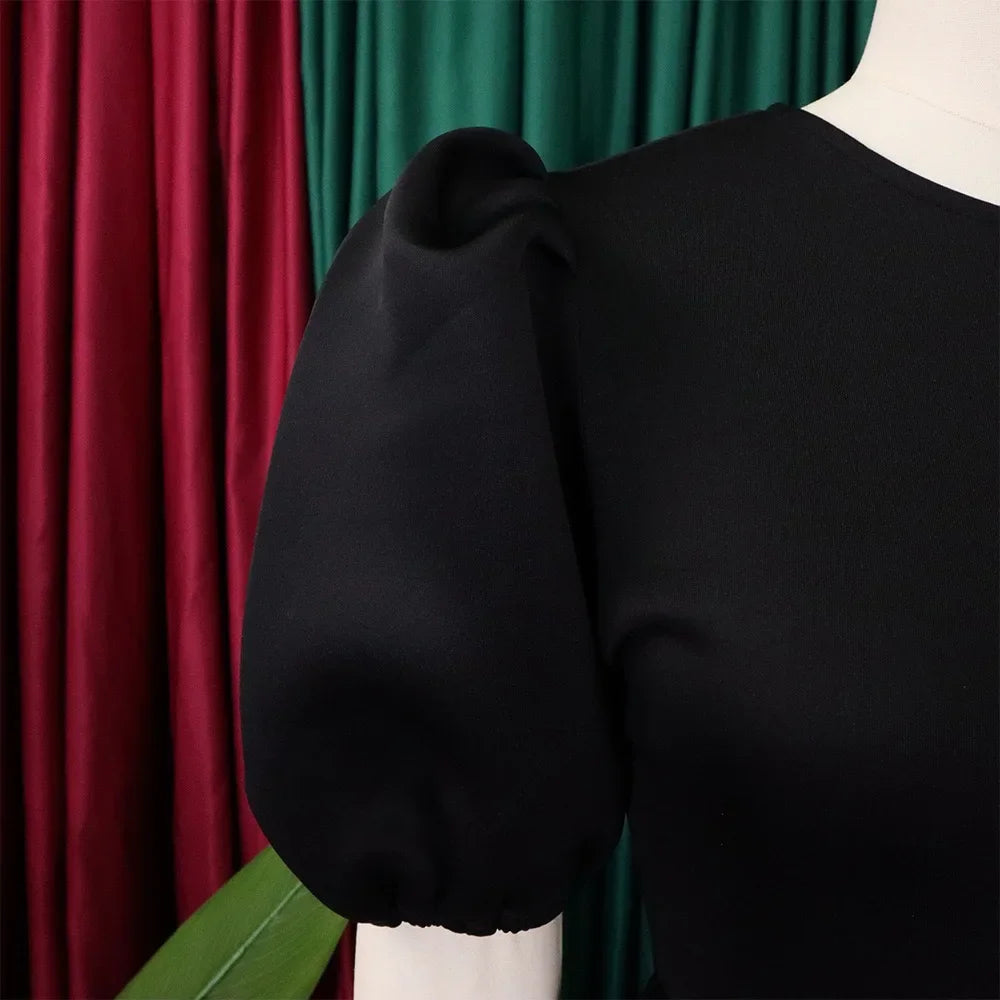 Elegant Dresses for Woman 2024 O Neck Short Sleeve High Waisted Pleated Mid Calf Luxury Female Birthday Party Dinner Vestidos