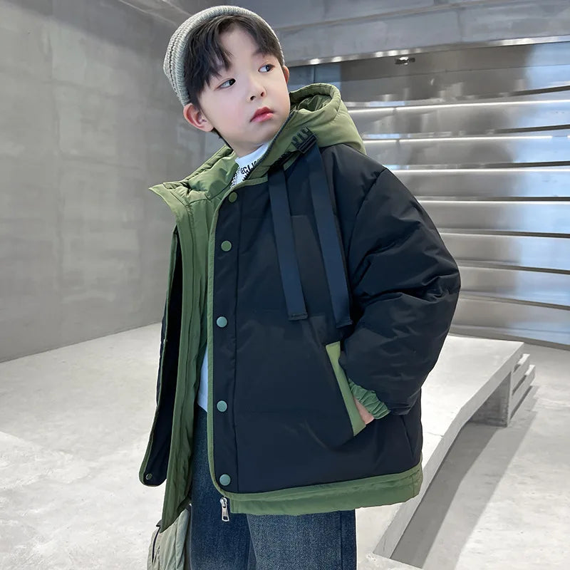 Boys Cotton Clothing 2025 Autumn and Winter New Childrens Clothing Korean Boys Baby Foreign Style Thickened Down Cotton Clothing