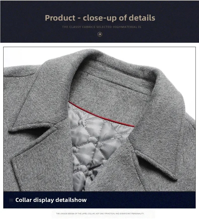 Top Quality Winter Wool Long Coats for Men Double-breasted Padded Cotton Woolen Long Coat Warm Business Mens Windbreaker Jacket