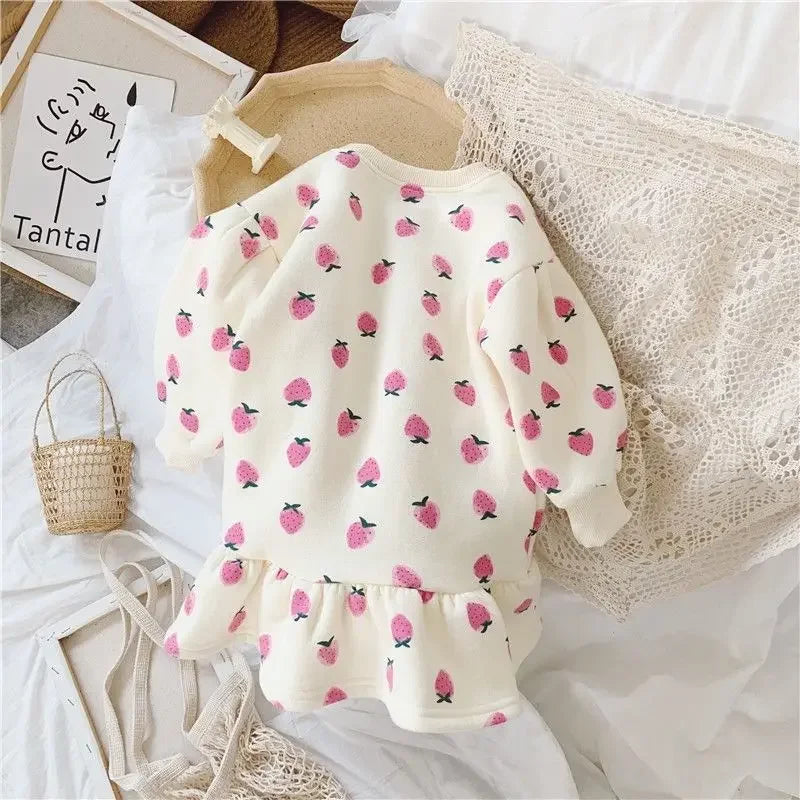 Girls Dress Autumn Spring New Girls' Splicing Pleated Dress Polka Dot Printed Baby Kids Casual Clothing