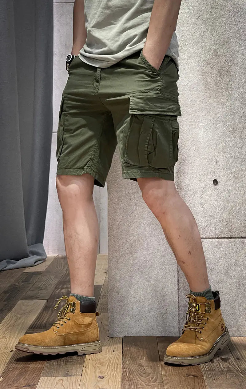 Half Men's Cargo Shorts Solid With Draw String Khaki Male Bermuda Short Pants Summer Korean Style Baggy Elastic Waist Homme Y2k