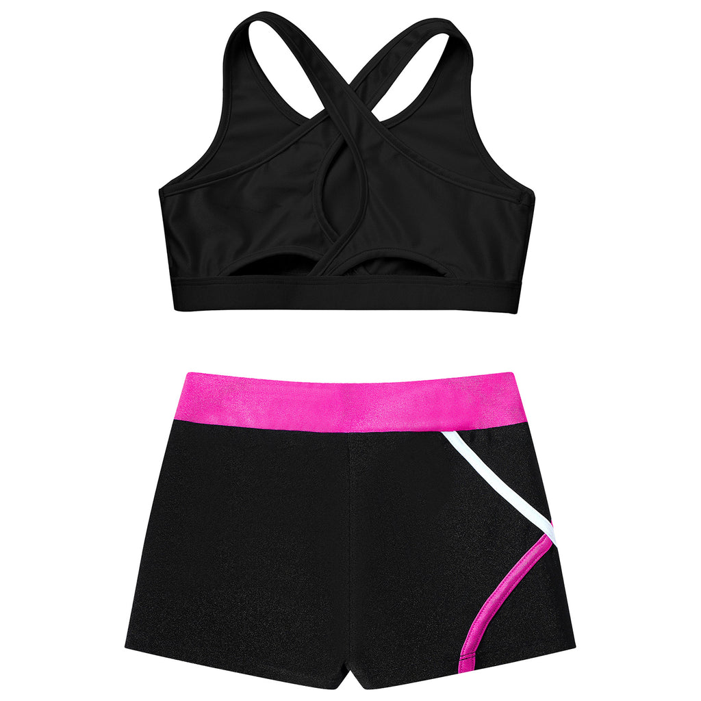 Kids Girls Dance Gymnastics Sports Outfits Sleeveless Crop Top with Shorts Tracksuit Set 2 PCS Yoga Workout Summer Girl Clothing