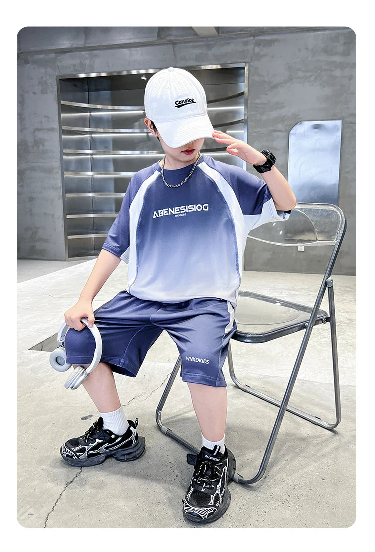 Boys 2PC/Sets For Age 5-14 Years Old Teen Child Clothing Suit New Kids Summer Short Sleeve T-Shirt + Shorts Casual Boys Outfits