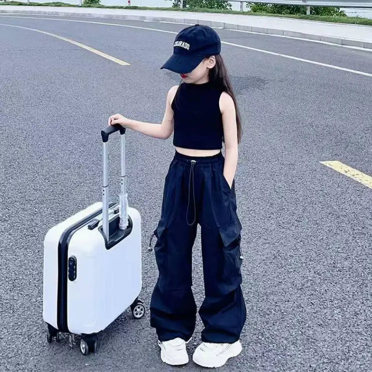 Girls Cargo Pants 5-14 Years Spring Fashion Children Loose Trousers Autumn Kids New Style Wide-leg Pants Girl Casual Clothing