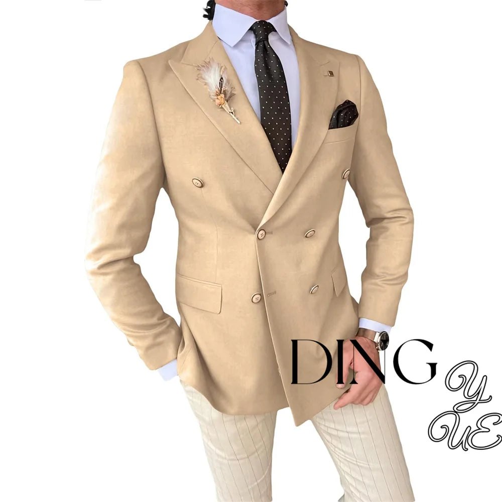 Mens Double Breasted Blazer Casual Jacket for Men Slim Fit Sports Coat for Men Business Wedding Dinner Suit Jacket
