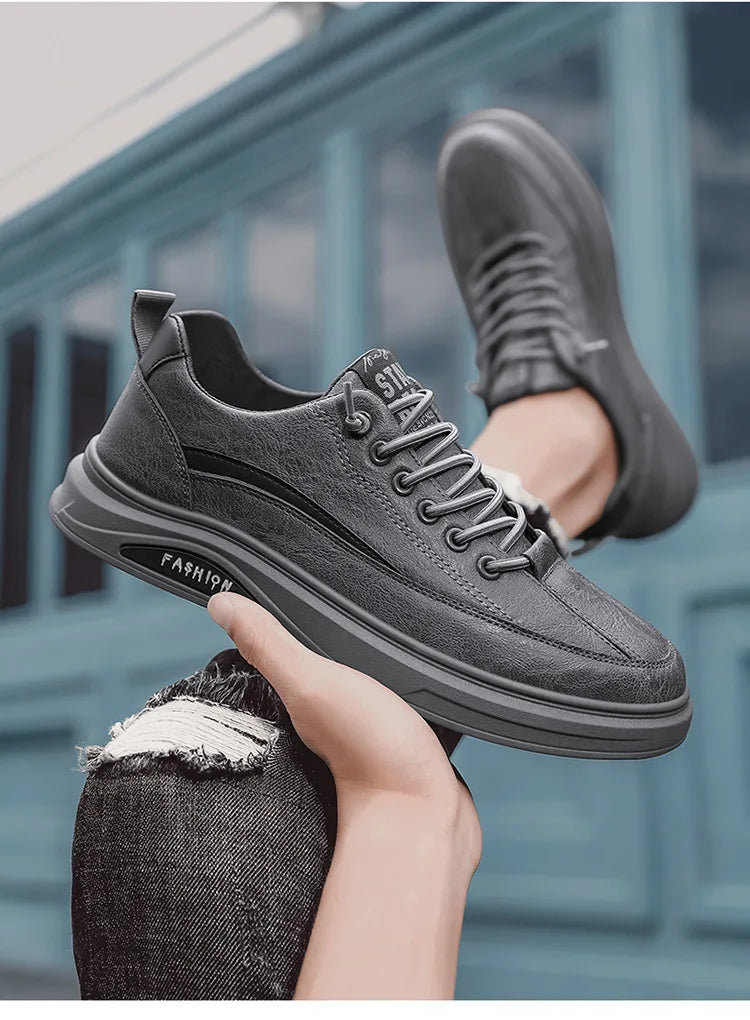 Mens Shoes Man Spring and Autumn Sneakers Male New 2025 Leather Casual Shoes for Men Water Proof Anti-slip Black Sneaker Men's