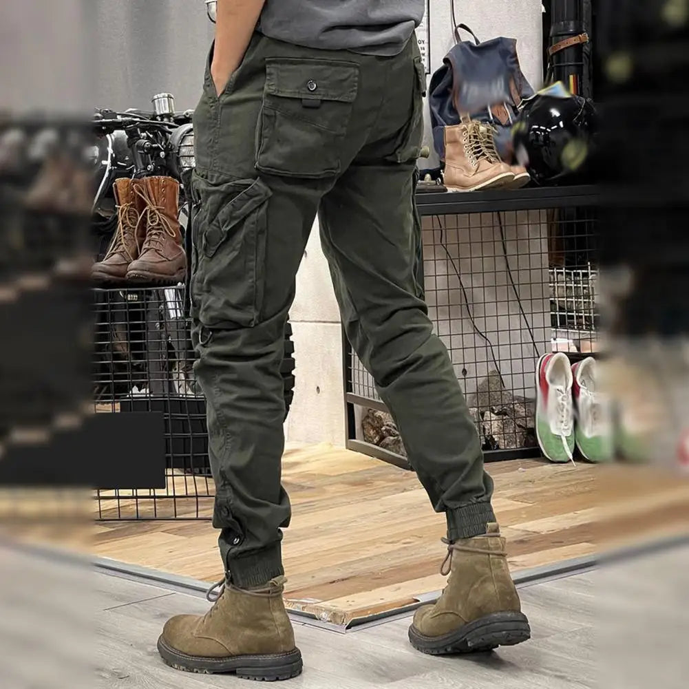 Cargo Pants for Mens Elastic Casual Trousers Zipper Multi-Pocket Joggers