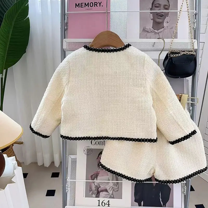 Girls' Clothing Set 2025 Spring and Autumn New Style Children's Fashion Coat Half Shorts Two Piece Set