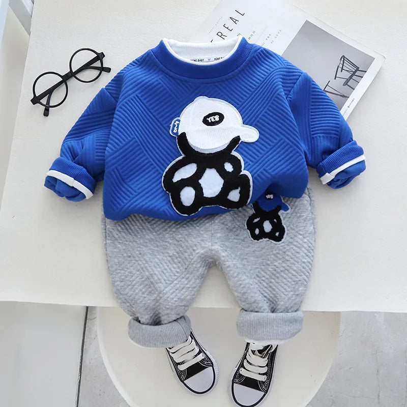 Boys Clothing Sets Children Fashion Cartoon Bear Baby T-shirt Vest Coat And Pants Suit 2pcs Outfits Kids Sport Suit1-4 years