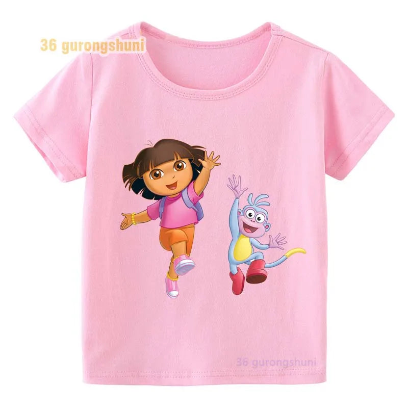 Girl clothing T Shirt Girls Short Sleeve Dora Summer Tops Kids Clothes children T Shirts 2 3 4 5 6 birthday party baby T-shirts