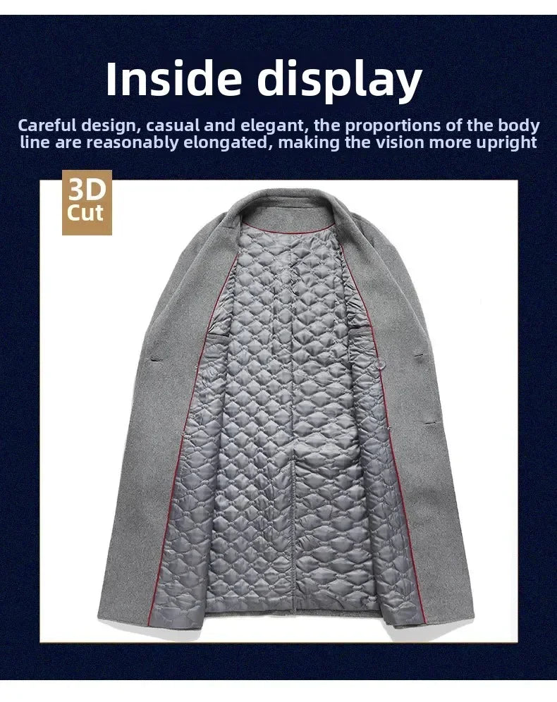 Top Quality Winter Wool Long Coats for Men Double-breasted Padded Cotton Woolen Long Coat Warm Business Mens Windbreaker Jacket