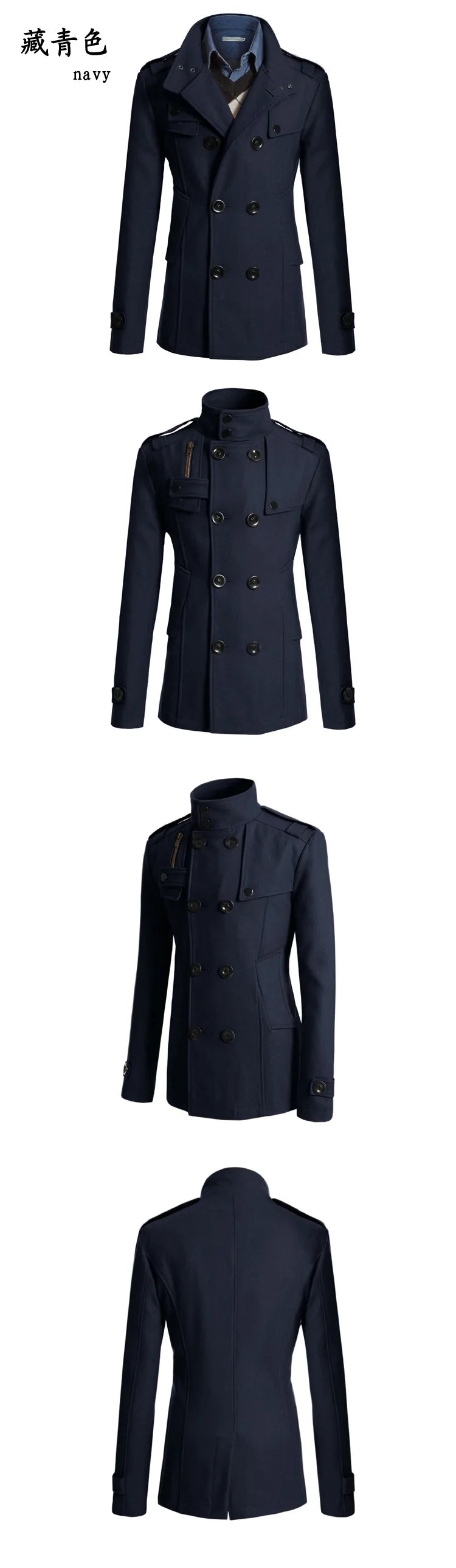 New Mens Woolen Coat Slim-fitting Medium and Long Woolen Trench Coat Men