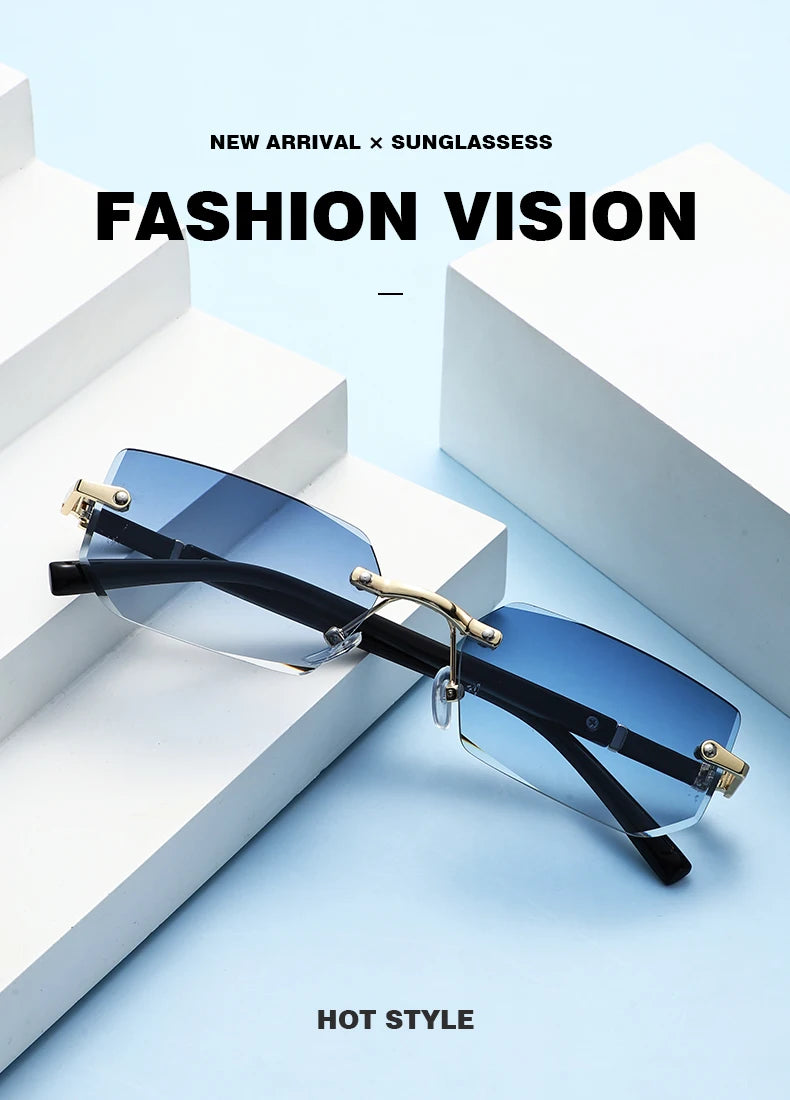 Trendy Rimless Sunglasses for Men Women Fashion Frameless Rectangle Sun Glasses Retro Shades Summer Traveling Eyewear UV400