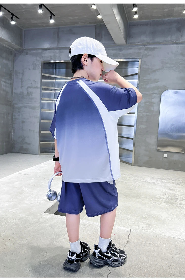 Boys 2PC/Sets For Age 5-14 Years Old Teen Child Clothing Suit New Kids Summer Short Sleeve T-Shirt + Shorts Casual Boys Outfits
