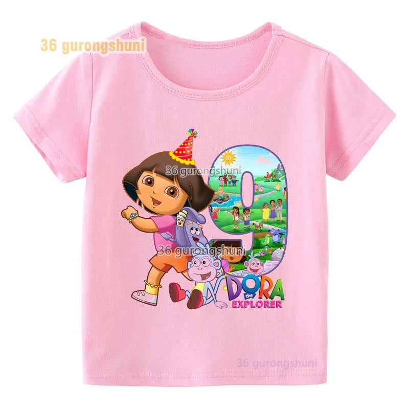 Girl clothing T Shirt Girls Short Sleeve Dora Summer Tops Kids Clothes children T Shirts 2 3 4 5 6 birthday party baby T-shirts