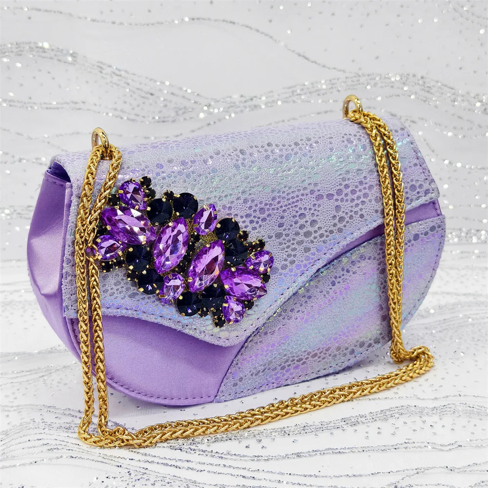 2025 New Rhinestone Design African Shoes & Bag Set in Green – Open Toe Comfortable Women's Heels - Hot Sale on Instagram