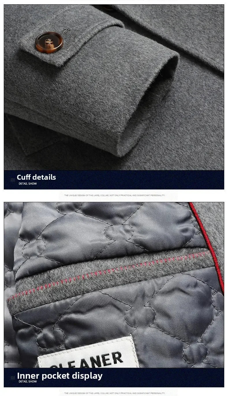 Top Quality Winter Wool Long Coats for Men Double-breasted Padded Cotton Woolen Long Coat Warm Business Mens Windbreaker Jacket