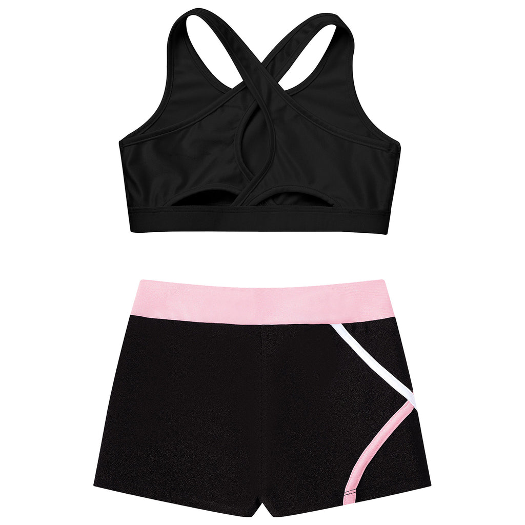 Kids Girls Dance Gymnastics Sports Outfits Sleeveless Crop Top with Shorts Tracksuit Set 2 PCS Yoga Workout Summer Girl Clothing