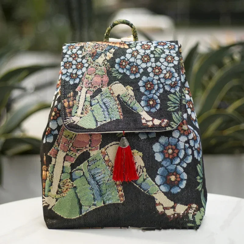 Backpacks Bags for Women Embroidery Ethnic Style Streetwear Fashion Casual Vintage Elegant Harajuku Travel Canvas Bag Sports