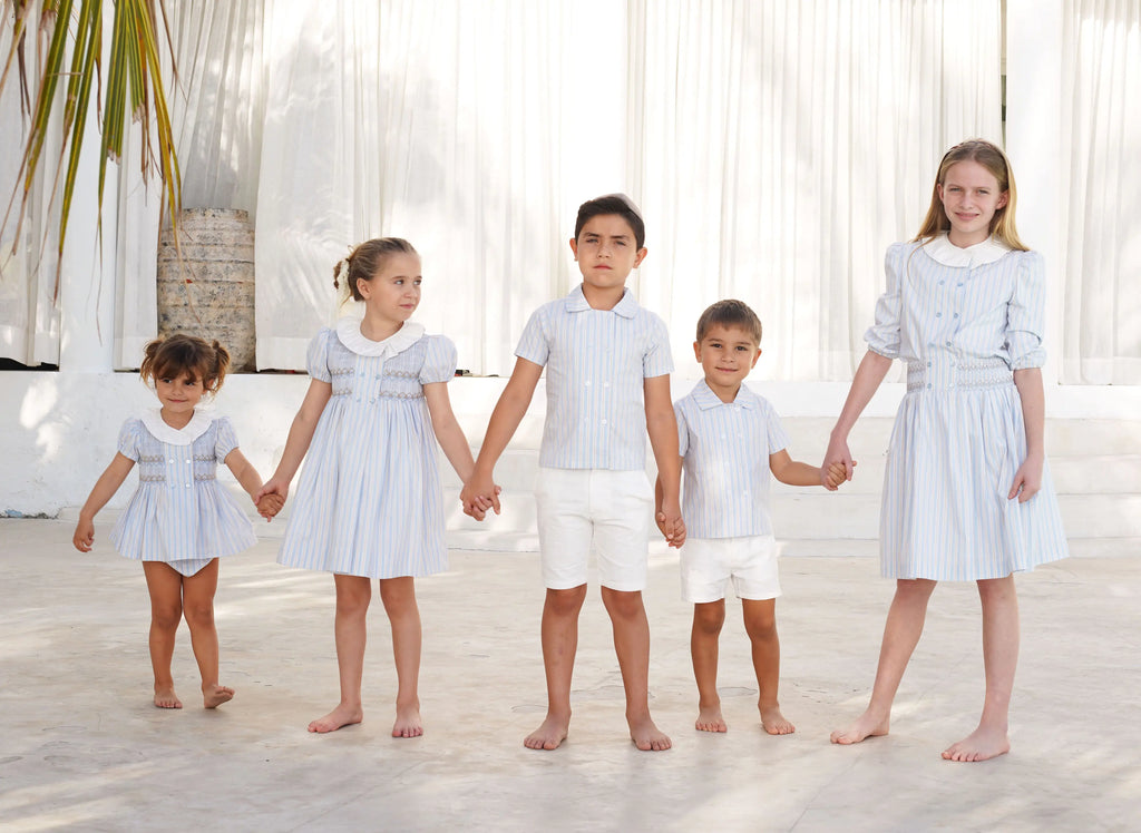 AP Summer Heirloom Striped Collection 2025SS Girls Handmade Smocked Dress Cute Baby Gilrl Set Boys Family Matching Clothing