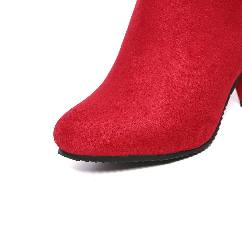 Rhinestone Crystal Sparkle Red Navy Blue Ankle Boots for Women Big Size 46 47 Zipper Chunky High Heels Bling Winter Warm Shoes