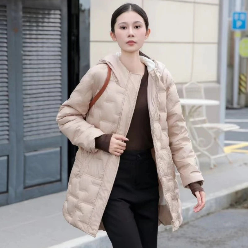 Women's Jackets Autumn and Winter Warm Down Jacket Pressed Rubber Hooded Coat 2024 New Light Slim Street Women's Parka Coat