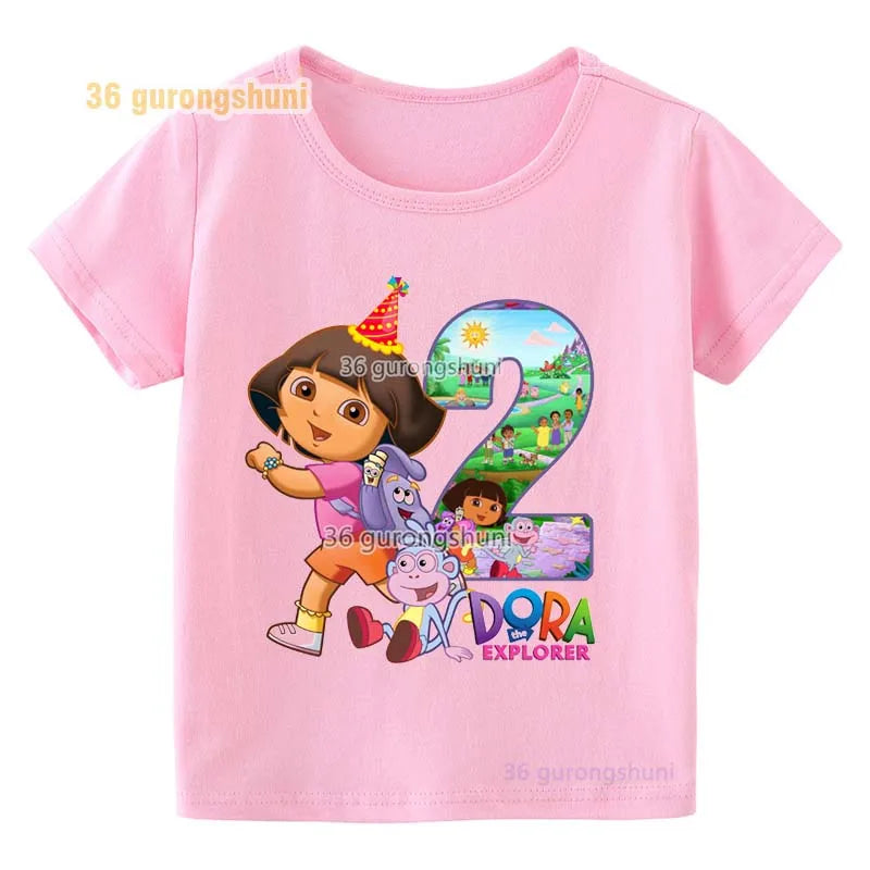 Girl clothing T Shirt Girls Short Sleeve Dora Summer Tops Kids Clothes children T Shirts 2 3 4 5 6 birthday party baby T-shirts