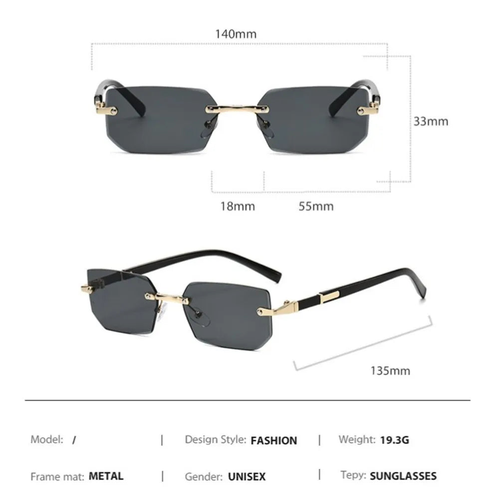 Trendy Rimless Sunglasses for Men Women Fashion Frameless Rectangle Sun Glasses Retro UV400 Shades Summer Traveling Eyewear