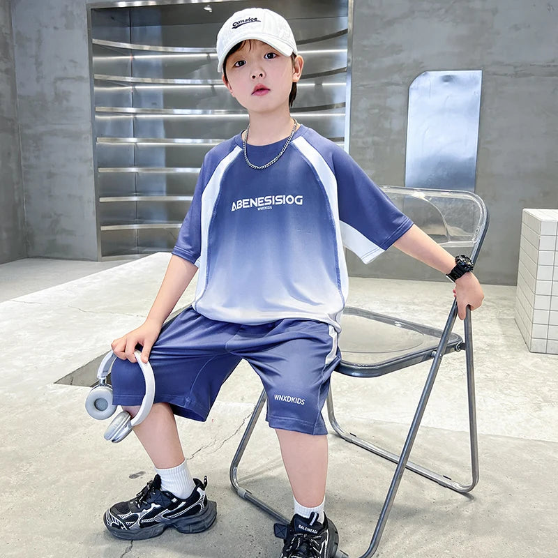 Boys 2PC/Sets For Age 5-14 Years Old Teen Child Clothing Suit New Kids Summer Short Sleeve T-Shirt + Shorts Casual Boys Outfits