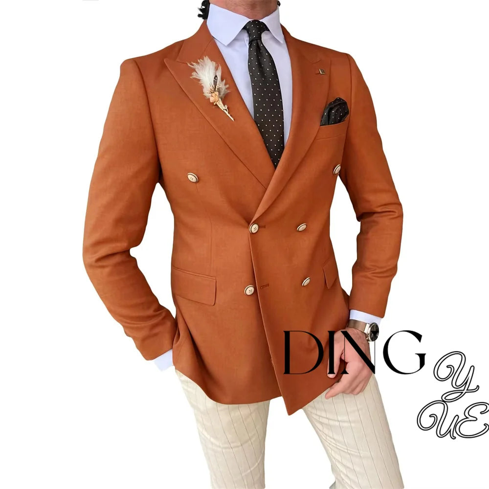 Mens Double Breasted Blazer Casual Jacket for Men Slim Fit Sports Coat for Men Business Wedding Dinner Suit Jacket