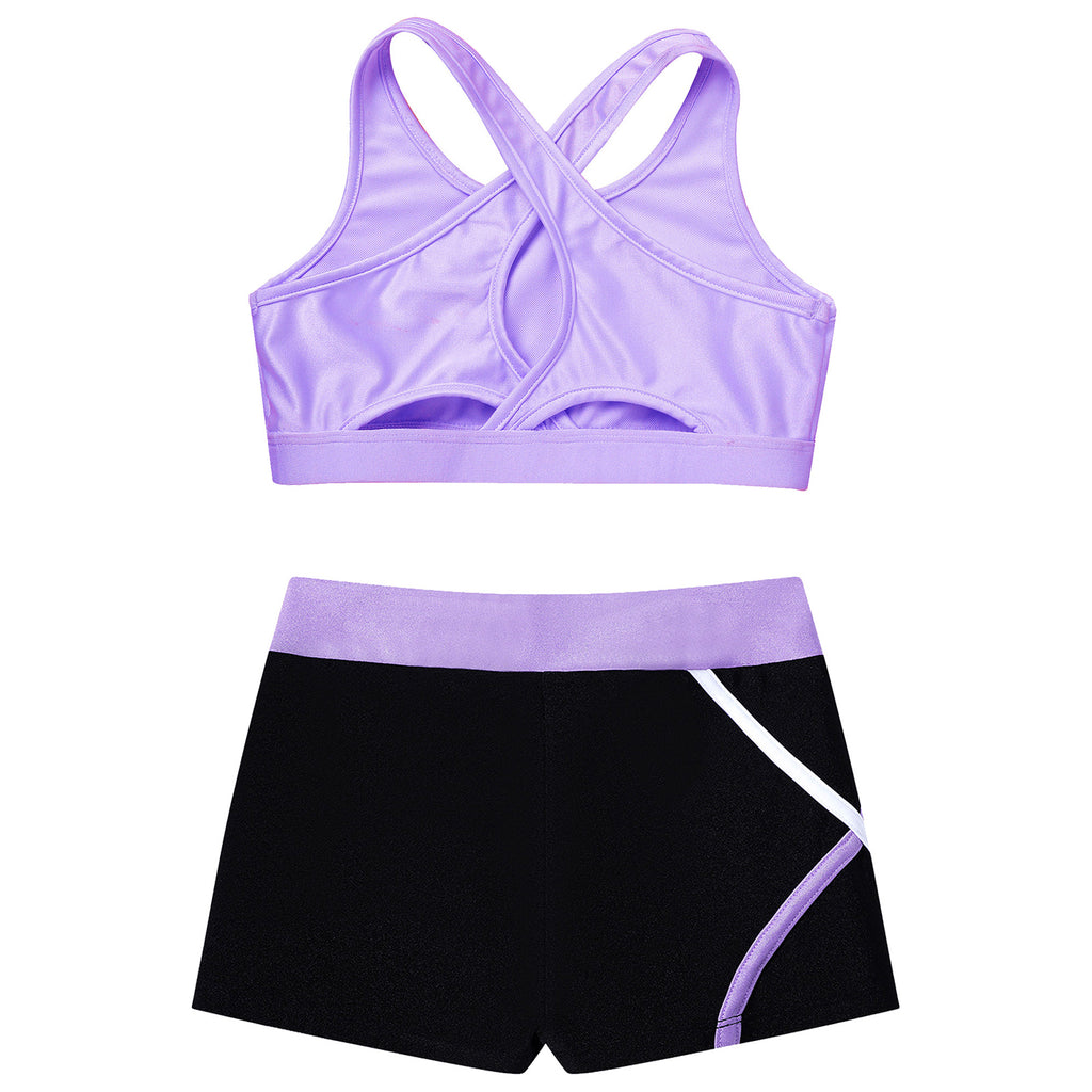 Kids Girls Dance Gymnastics Sports Outfits Sleeveless Crop Top with Shorts Tracksuit Set 2 PCS Yoga Workout Summer Girl Clothing
