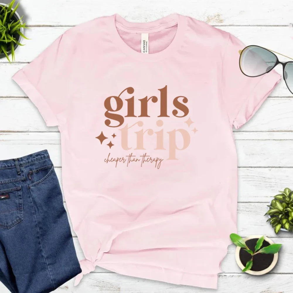 Girls Trip T Shirt Trendy Girl Gang Self Care T-Shirt Girls Weekend Shirts Sister Tee Female Vacation Fashion Summer Casual Tops