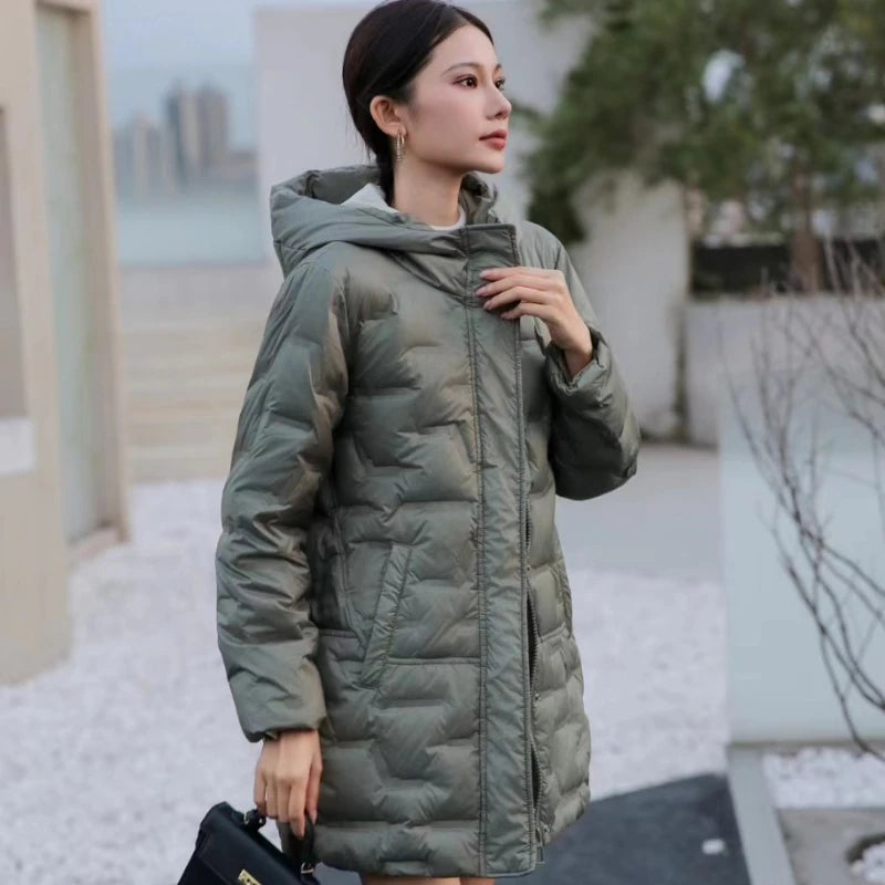 Women's Jackets Autumn and Winter Warm Down Jacket Pressed Rubber Hooded Coat 2024 New Light Slim Street Women's Parka Coat