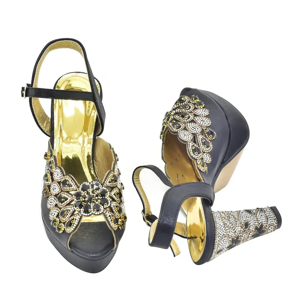 New Italian Shoes and Bags Matching Set with Rhinestone Shoes for Women 2025 Designer Luxury High Heels  Shoes for Women Elegant