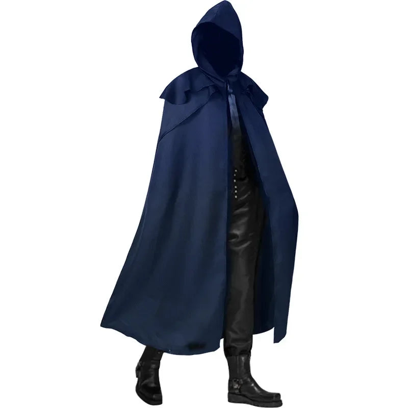 Medieval Vintage Hooded Loose Black Cloak Coats Windproof Trench Chic Winter Long Cape Poncho Gothic Mens Monk  Cosplay