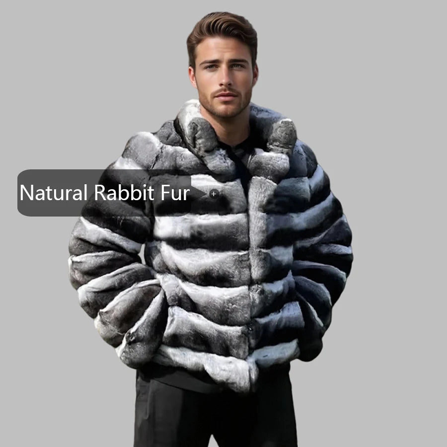 Mens Winter Rex Rabbit Fur Coats Real Fur Jackets Mens Luxury Coats Chinchilla Fashion Fur Jacket Men