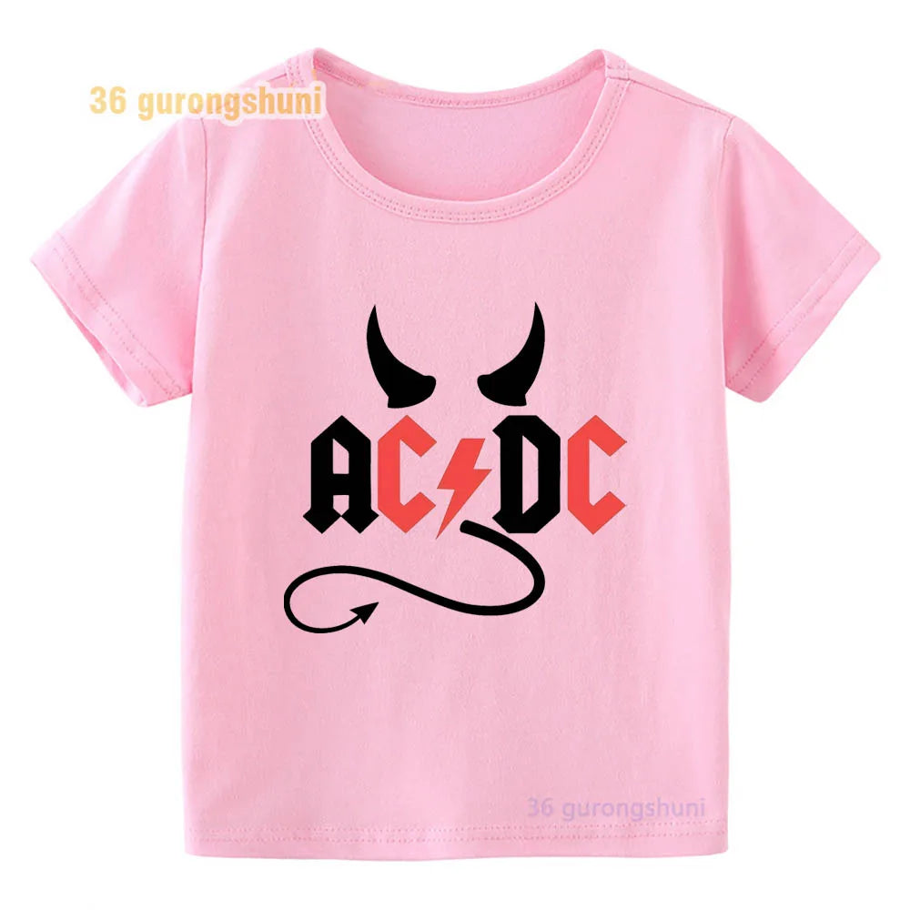 T Shirt For Girls pink Clothes kids Tshirt Girl clothing ACDC print Graphic summer tops Tee Kawaii T-shirt summer Short Sleeve