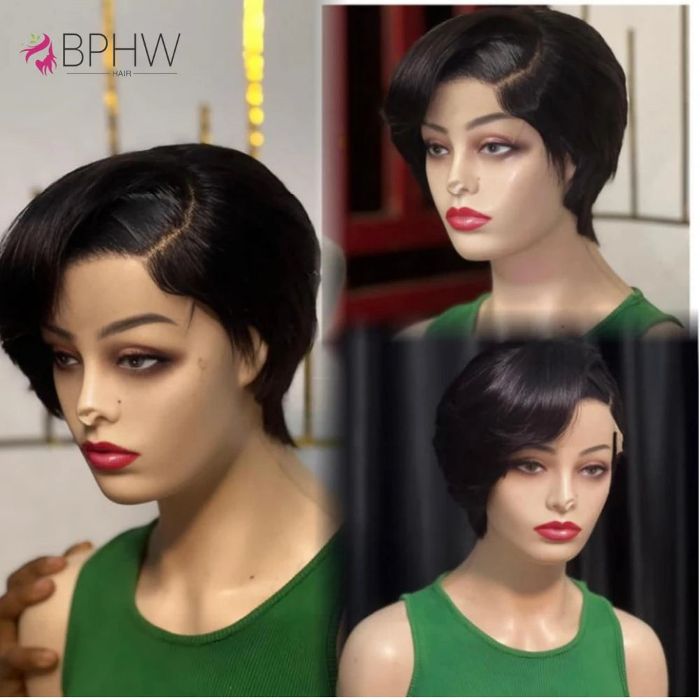 Human Hair 13x4 Short Pixie Cut Lace Front Wig for Women Black Pixie Cut Transparent Frontal Wig Layered Straight Pixie Cut Wigs