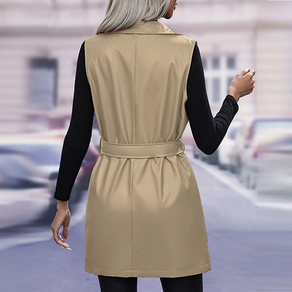 Women Jackets Fashion Leather Vest Sleeveless Coat Suit Collar Slim Spring Autumn Windbreaker Coat For Outdoor Daily Wear